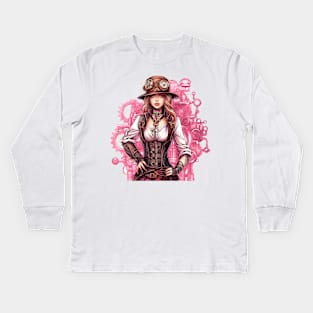 Pink Steampunk Girl Kids Long Sleeve T-Shirt